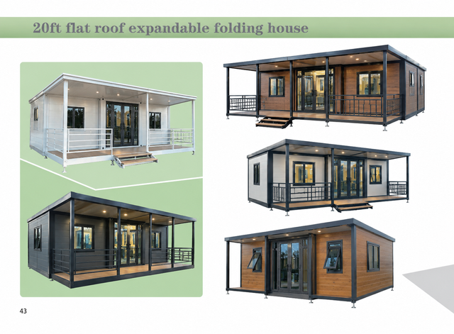 Casa prefabricada ampliable con techo plano de 20 pies y porche cubierto | Cabina modular moderna