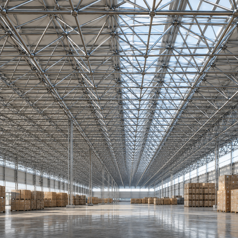 Konstruiertes Space-Frame-Dachsystem f&uuml;r komplexe Geb&auml;ude mit gro&szlig;er Spannweite