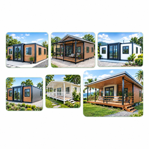 Peque&ntilde;a casa prefabricada port&aacute;til con estructura de acero y porche | Cabina modular personalizada para proyectos residenciales y tur&iacute;sticos